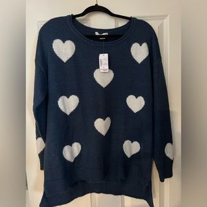 New Christopher & Banks Navy and White Heart Sweater XL